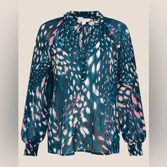 Monsoon Tops - Monsoon London Animal Print Pleated Long Sleeve in Teal - Size L
